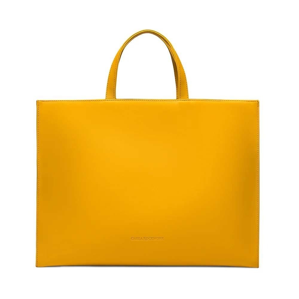 Carla Rockmore Yellow Vegan Leather Tote Bag Oversized Minimalist Structured